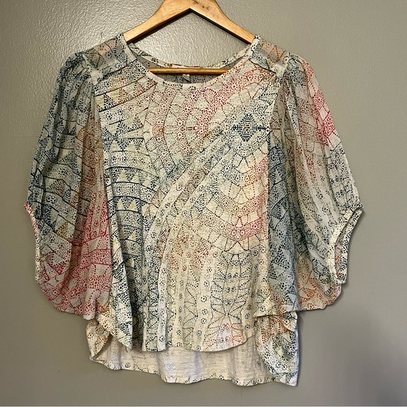Anthropologie Eri & Ali Womens Boho Batwing Oversized Flowy Short Blouse Top S - Picture 5 of 12